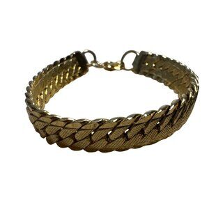 Gold Tone Herringbone Chain Bracelet With Lobster Clasp 6" Vintage